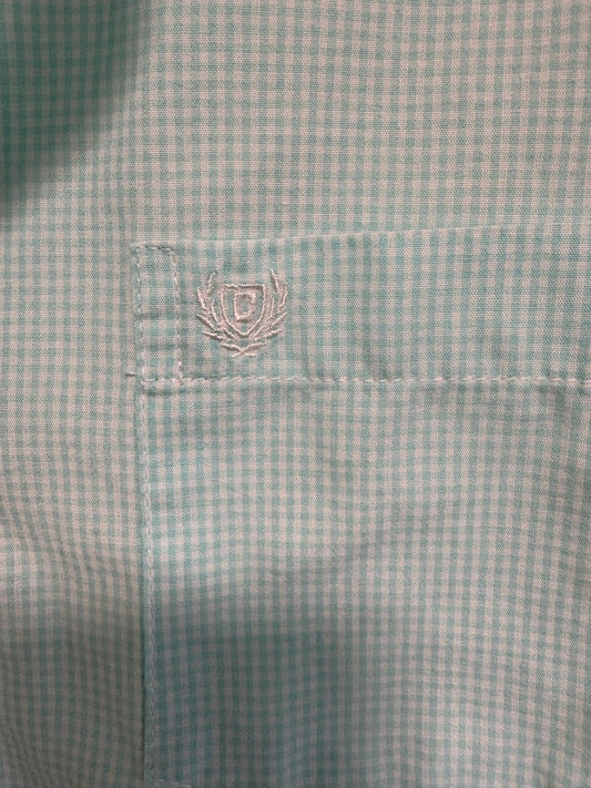 Men’s Chaps Easy Care Short Sleeve Shirt, Aqua Blue Plaid - Size Large