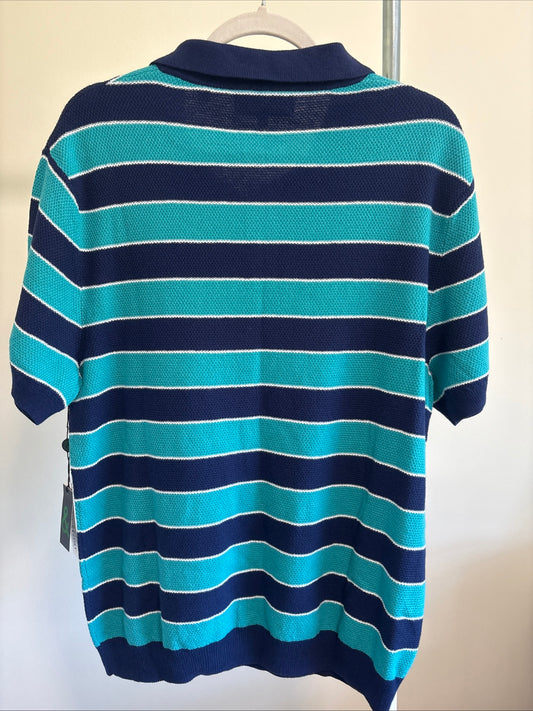 Men's Paisley & Gray Knit Polo, Slim Fit, Navy / Teal / White - Size XXL 2X, New with tags