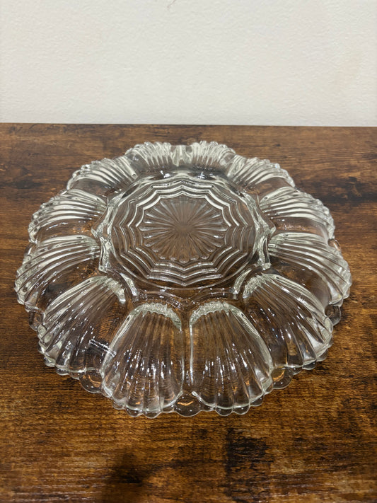 Vintage Deviled Egg Platter, Anchor Hocking Egg Tray, Clear Pressed Glass Devile