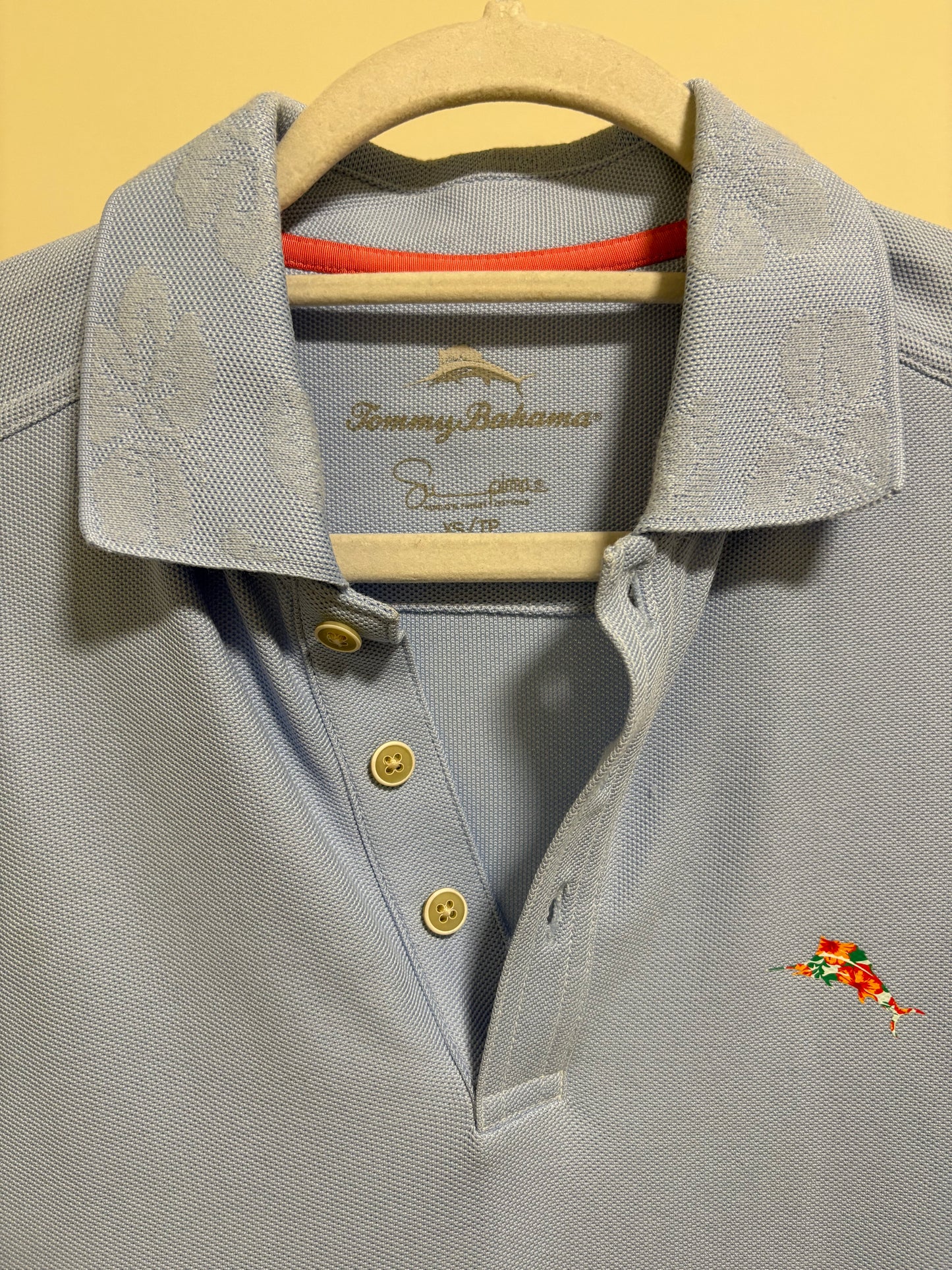 Unisex Tommy Bahama Polo Shirt - Sky Blue Supima Cotton Short Sleeve - Size XS