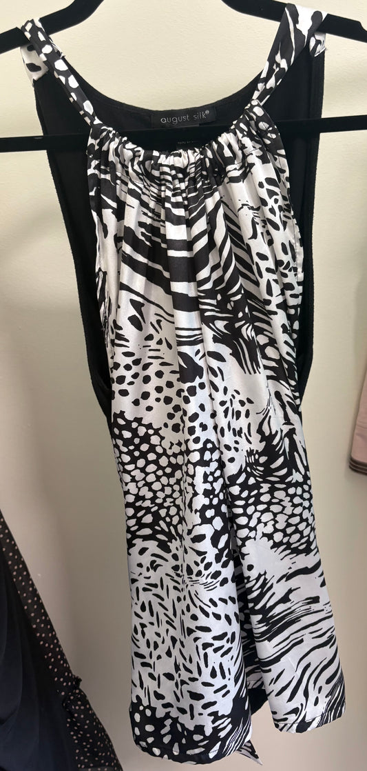 Women's August Silk Sleeveless Halter Top, Animal Print, Black & White - Size L