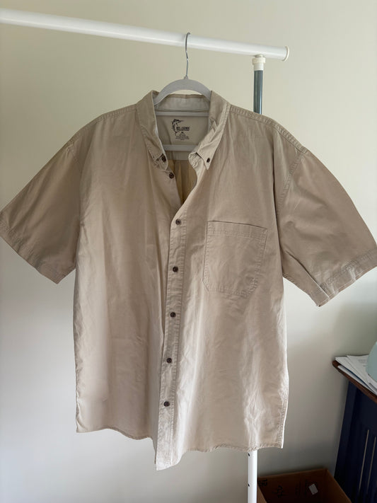 Men's Reel Legends Bass Casual Button Down Short Sleeve Shirt, Tan - Size XL, New with Tags