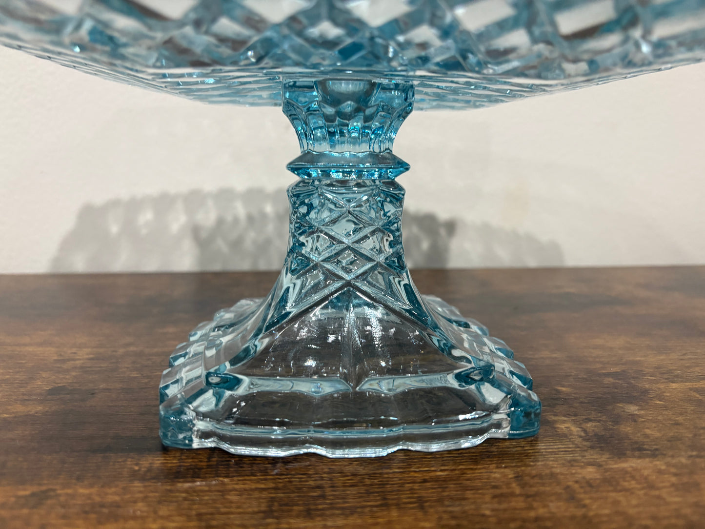11.5" SQUARE GLASS Pedestal CAKE STAND with DIAGONAL DIAMOND PATTERN