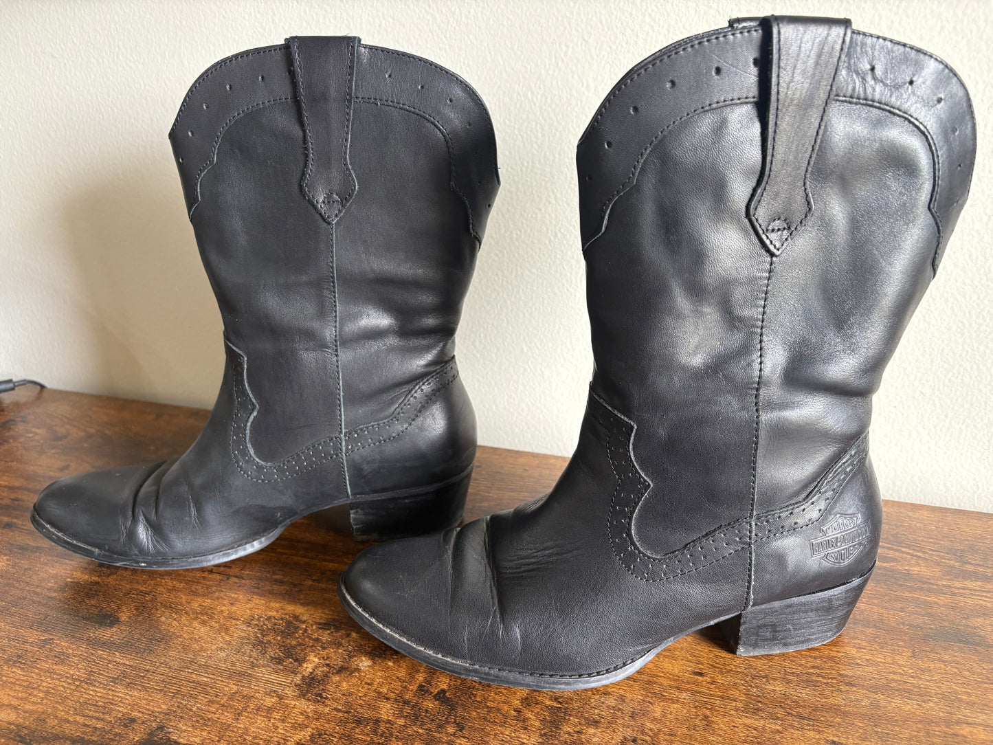 Women's Harley Davidson Half Calf Black Leather Boots - Size 9M