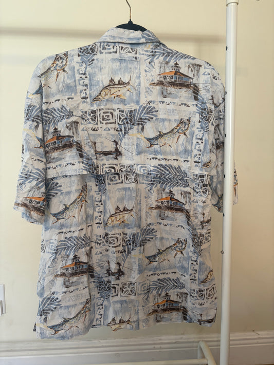 Men’s Reel Legends Button Down Vented Shirt, Florida Keys Vibe - Size Medium