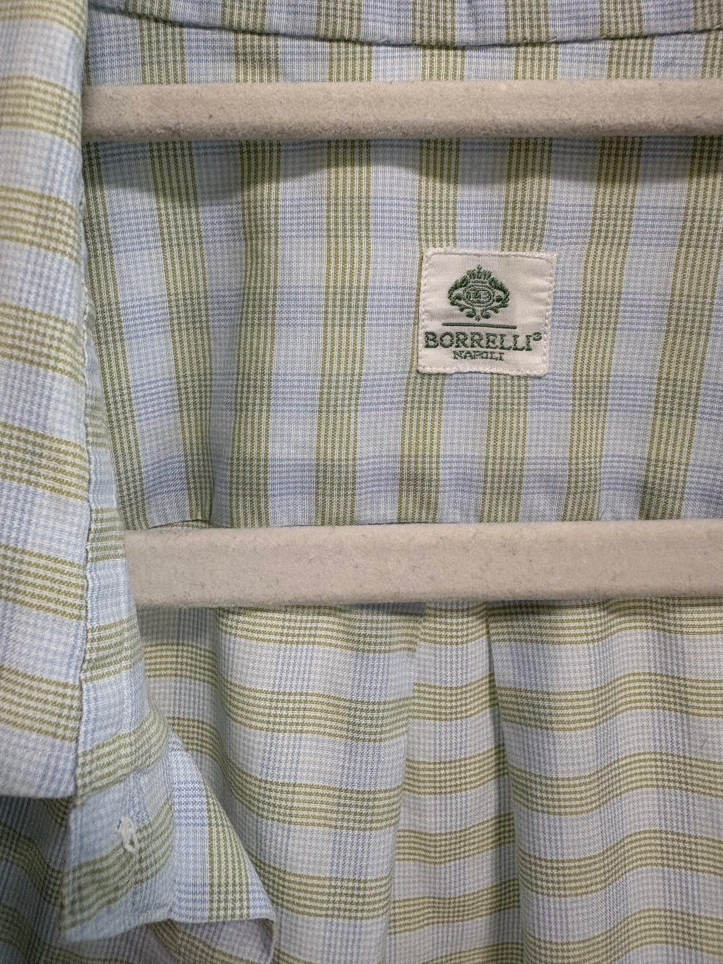 T - Men's Borrelli Napoli Long Sleeve, Button Down, Dress Shirt, Blue Green - Size XL