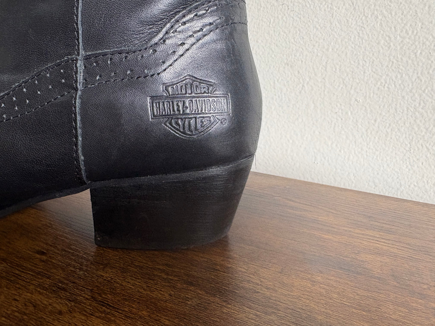 Women's Harley Davidson Half Calf Black Leather Boots - Size 9M