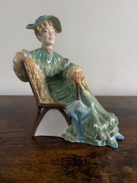 Royal Doulton Limited Figurine HN2356 Ascot Lady Green Parasol Sit VTG Fur 1967