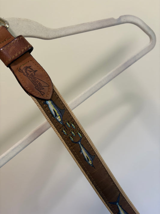 Men's Belt, World Wide Sportsman, Canvas and Leather, Embroidered Marlin - Size 42