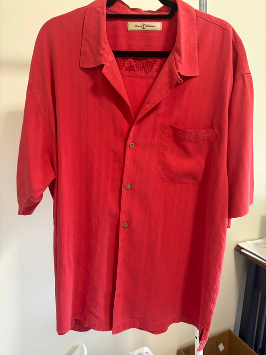 Men's Tommy Bahama 100% Silk Short Sleeve Button Down Shirt, Red - Size XL