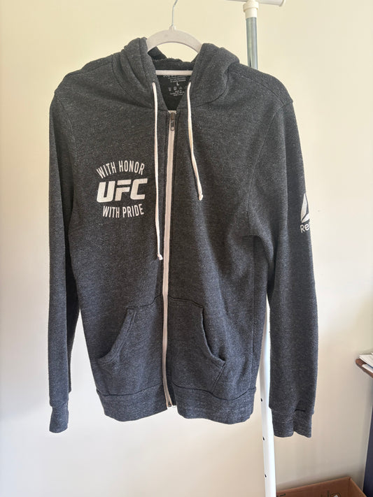 D - Women's Zip Hoodie, Reebok UFC Pride, Dark Gray or Charcoal Black - Size L