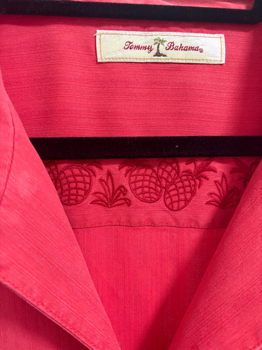 Men's Tommy Bahama 100% Silk Short Sleeve Button Down Shirt, Red - Size XL