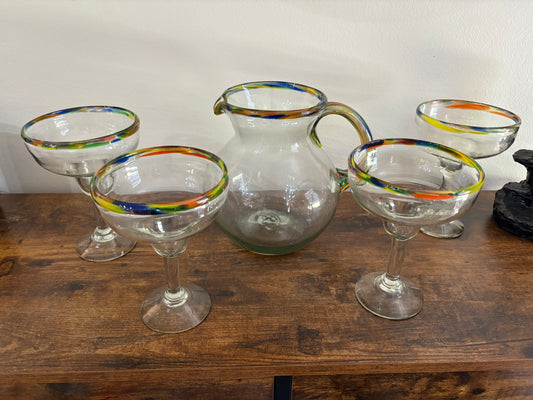 Margarita Pitcher And Glass Set (4) - Mexican Multicolor Confetti