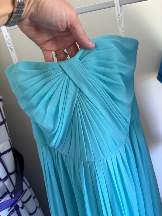 Women's David's Bridal Aqua blue Bridesmaid Prom Formal Dress Full Length Strapless - Size 8