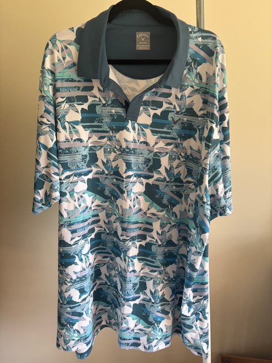 Men's Callaway Opti-Dri Golf Shirt, Blue Teal & White, UPF 50, Stretch -Size 2XLT Tall 2XL XXL