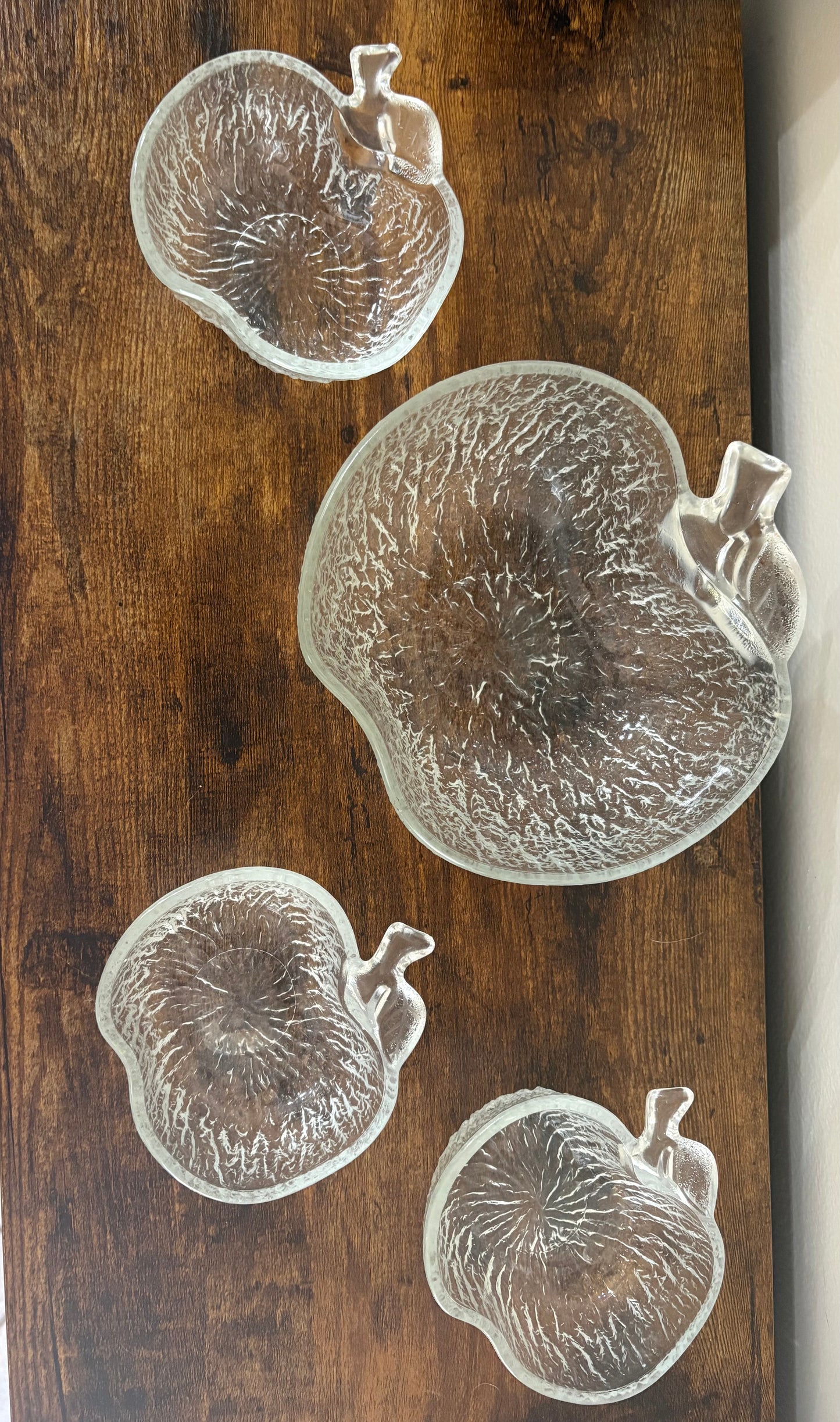Glass Apple Shaped Bowls, Textured, Vintage - Set Of 4