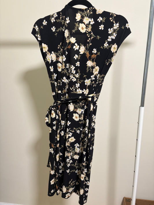 Women's Calvin Klein Black Floral Wrap Dress Long Sleeve -  Size 2
