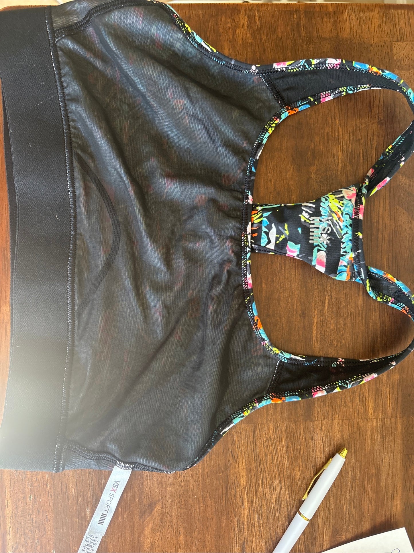 Women's VSX Victoria's Secret Sport's Bra, Black Tropical Striped - Size Medium