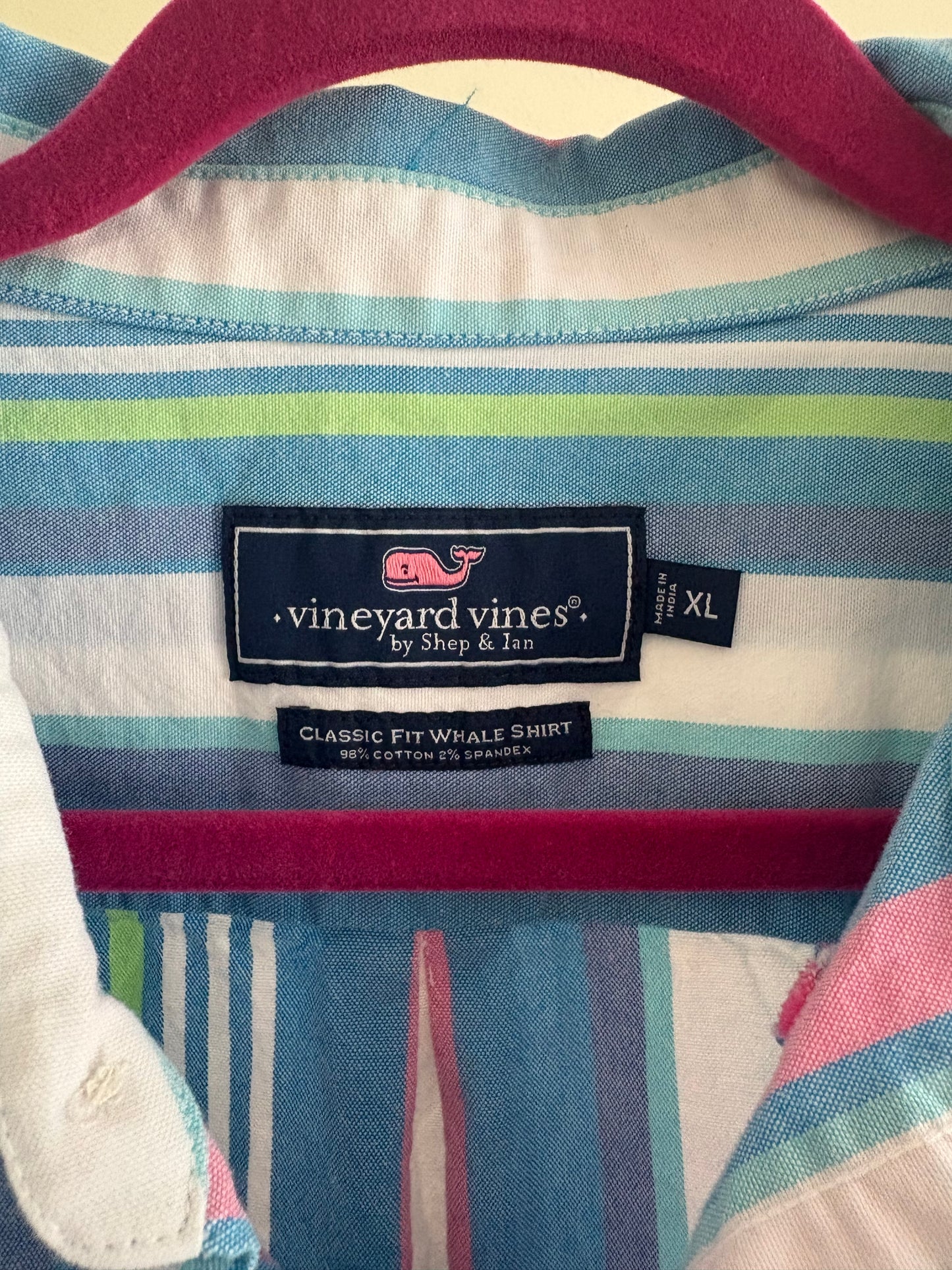 Men's Vineyard Vines Classic Fit Short Sleeve Button Up Shirt, Pastel Multi Striped - Size XL