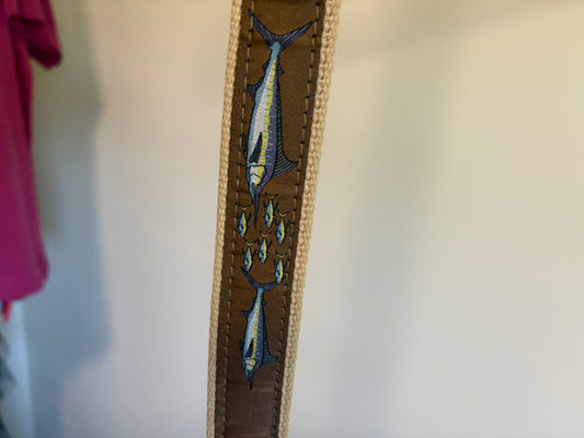 Men's Belt, World Wide Sportsman, Canvas and Leather, Embroidered Marlin - Size 42