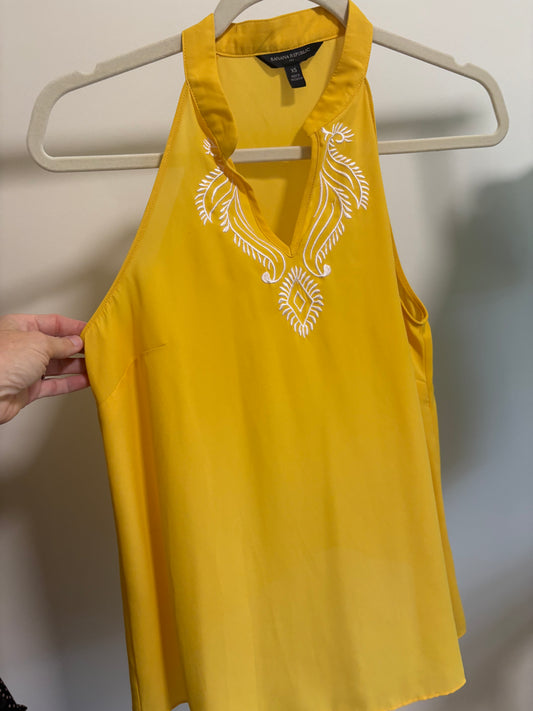 Women's Banana Republic Embroidered V-neck Tank Top Yellow - Size XS