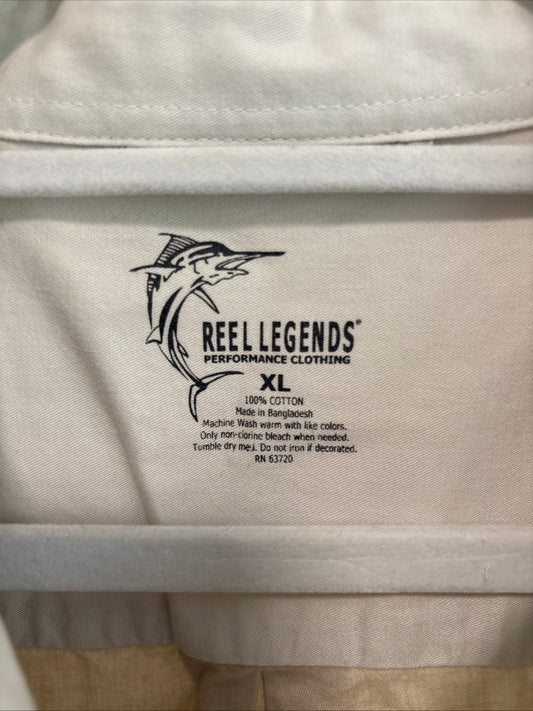 Men's Reel Legends Bass Casual Button Down Short Sleeve Shirt, Tan - Size XL, New with Tags