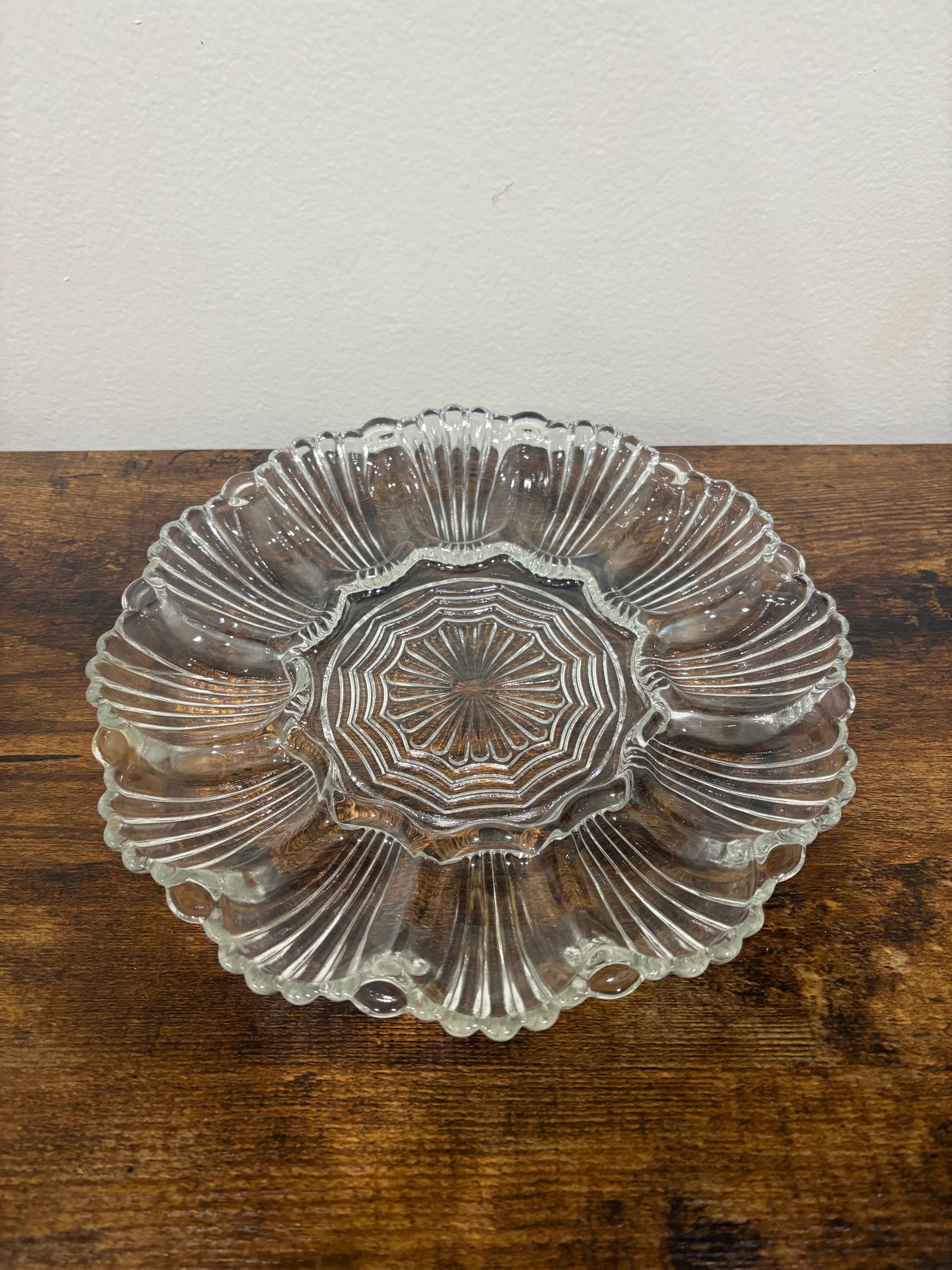 Vintage Deviled Egg Platter, Anchor Hocking Egg Tray, Clear Pressed Glass Devile