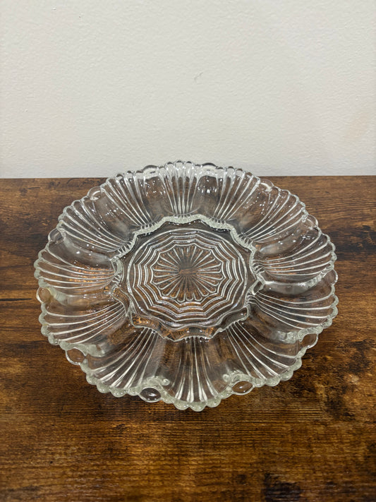 Vintage Deviled Egg Platter, Anchor Hocking Egg Tray, Clear Pressed Glass Devile
