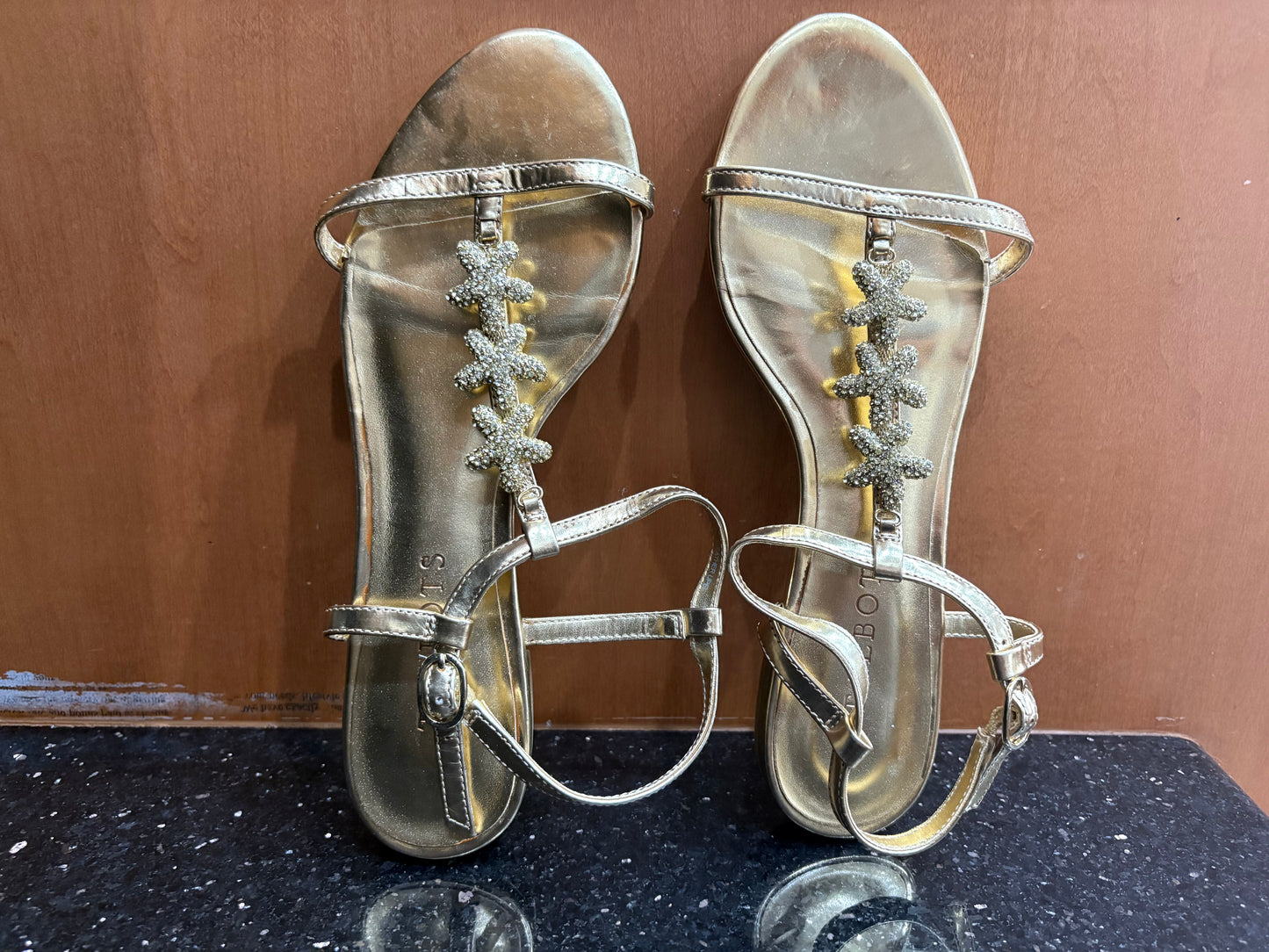 Women's Talbots Starfish Sandal - Gold Metallic With Starfish Rhinestones Size 5.5