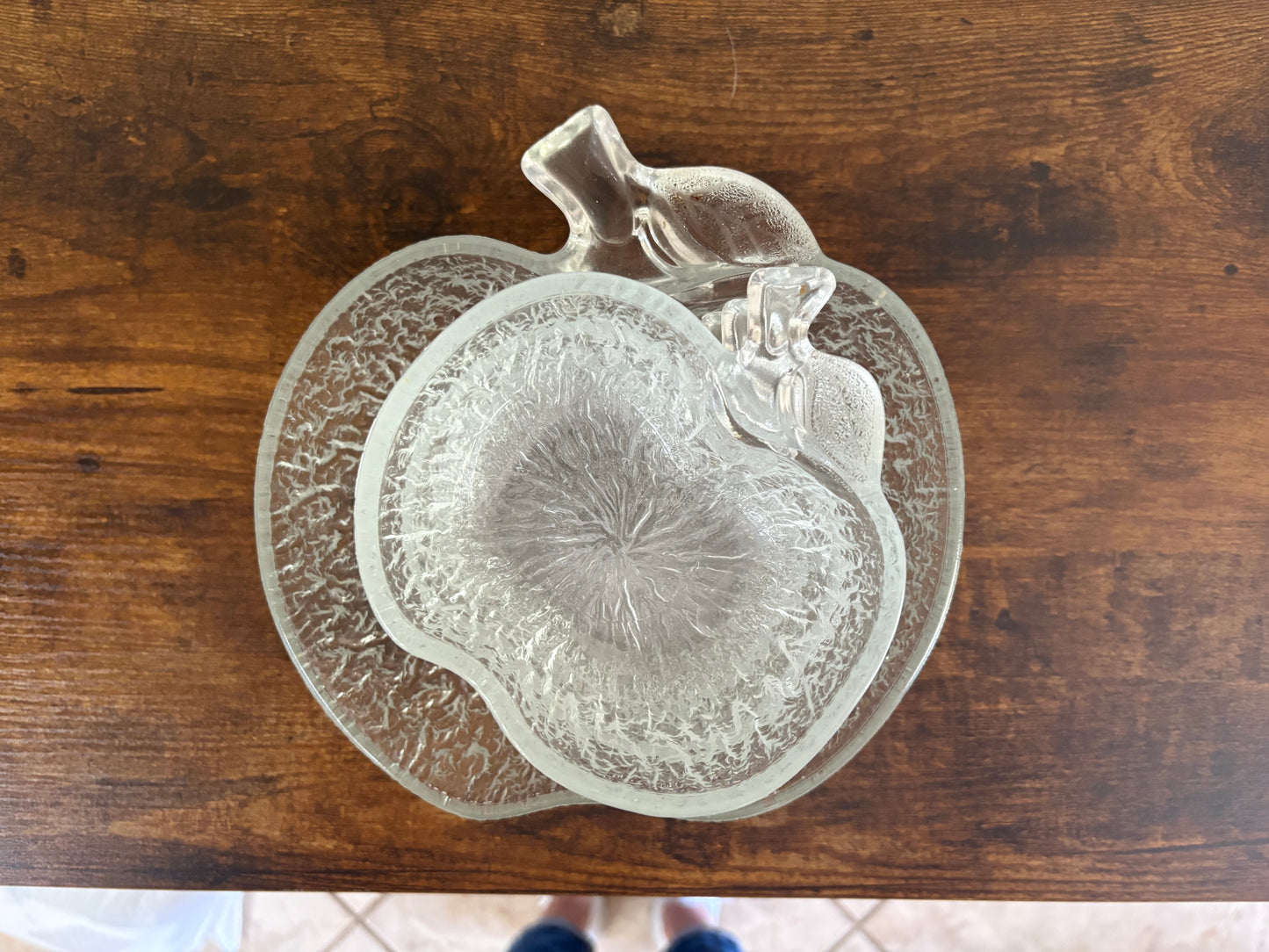 Glass Apple Shaped Bowls, Textured, Vintage - Set Of 4