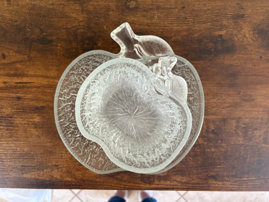 Glass Apple Shaped Bowls, Textured, Vintage - Set Of 4