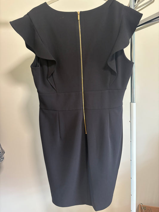 Women's DKNY Black A-Line Flutter Sleeves Sheath Dress w/Back Zipper Size 14