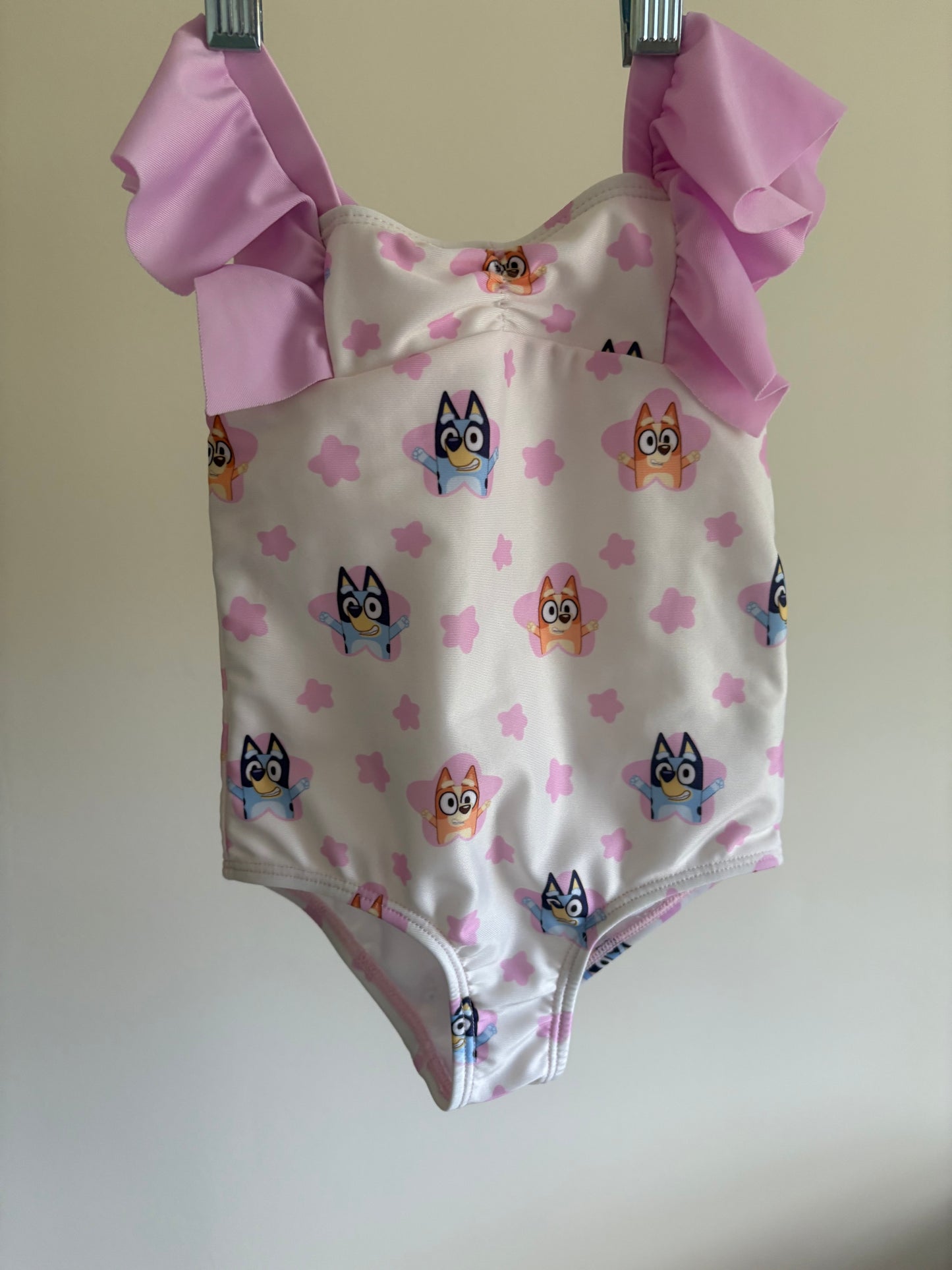 Baby girl Swimsuit - Disney Bluey - White with pink bow and characters - 12 Months