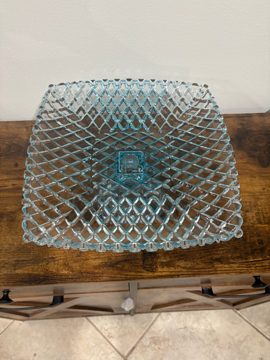 11.5" SQUARE GLASS Pedestal CAKE STAND with DIAGONAL DIAMOND PATTERN