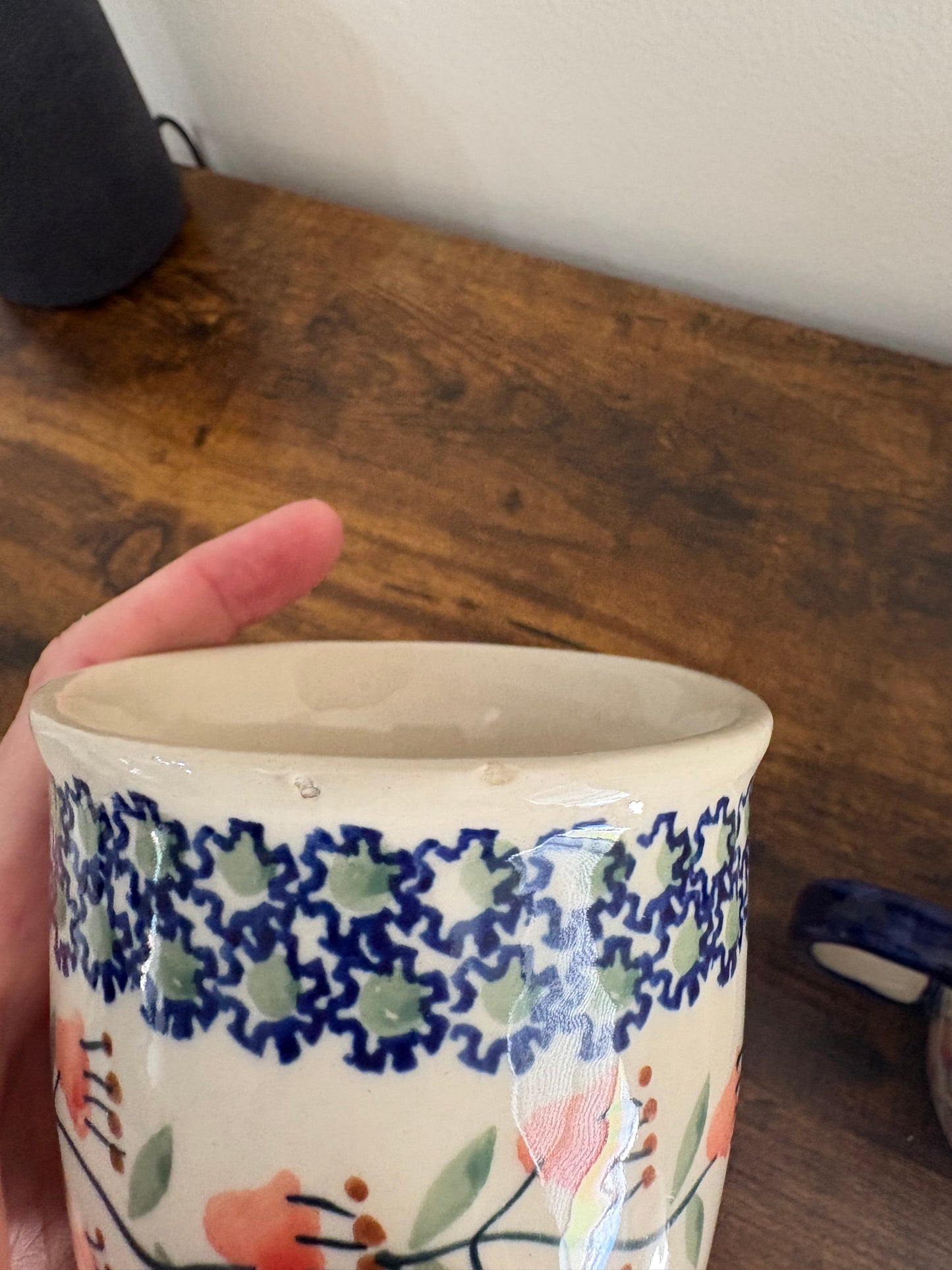 Boleslawiec Polish Pottery Coffee Cup Mug, Floral Blue Green Set 4