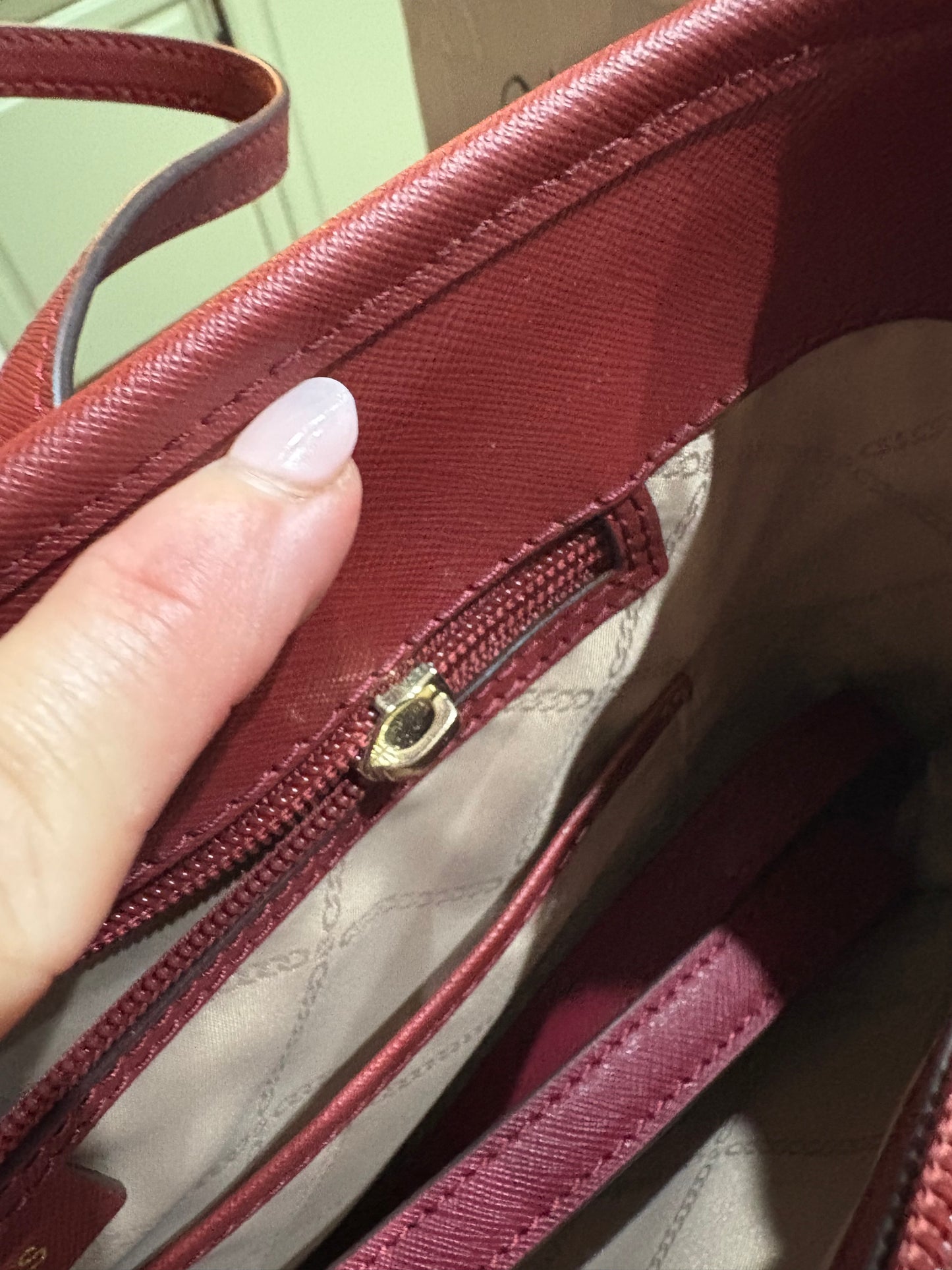 Purse: Michael Kors Jet Set Large Red Saffiano Leather Travel or Tote Bag