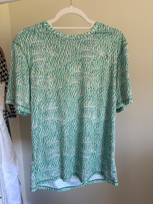 Men's Reel Legends REEL-TEC Short Sleeve Shirt, Aqua Blue Fish Scales Pattern, Size Small