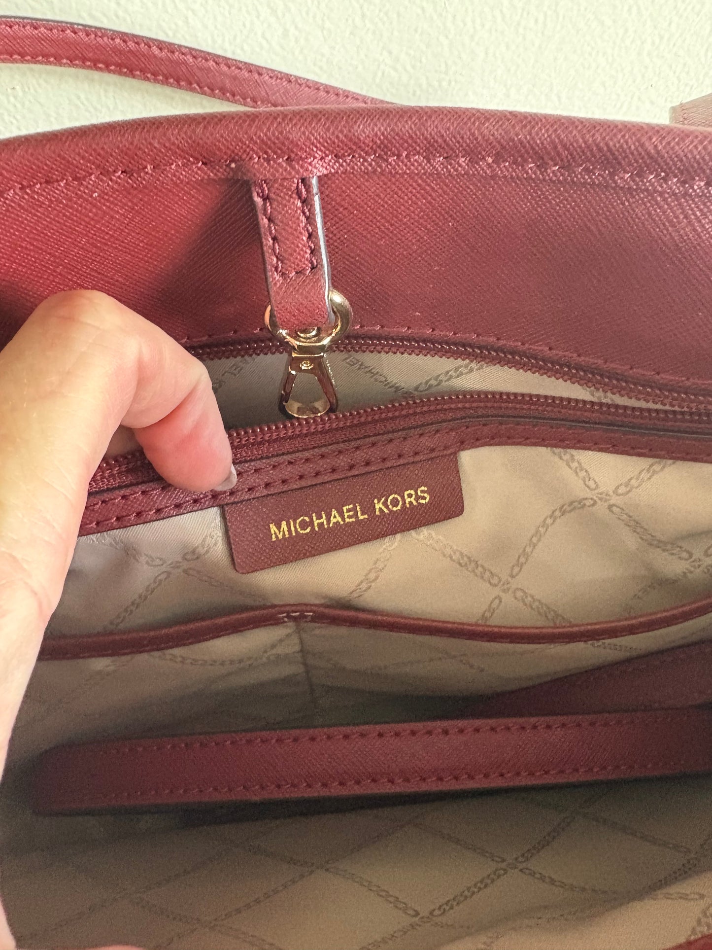 Purse: Michael Kors Jet Set Large Red Saffiano Leather Travel or Tote Bag