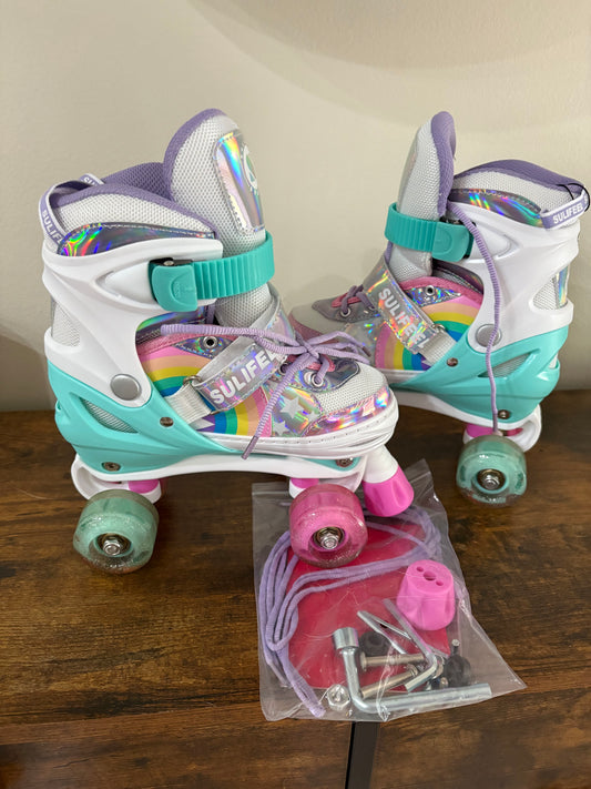 Big Kid Girl's Roller Skates - Rainbow, Light Up, Adjustable -  Size Medium Big Kid, New in Box!