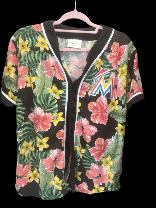 D - Florida Miami Marlin Dominican Republic Hibiscus Jersey - Size YXL