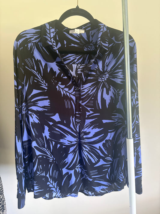 Women’s Dana Buchanan Black & Blue Floral Blouse - Size Large