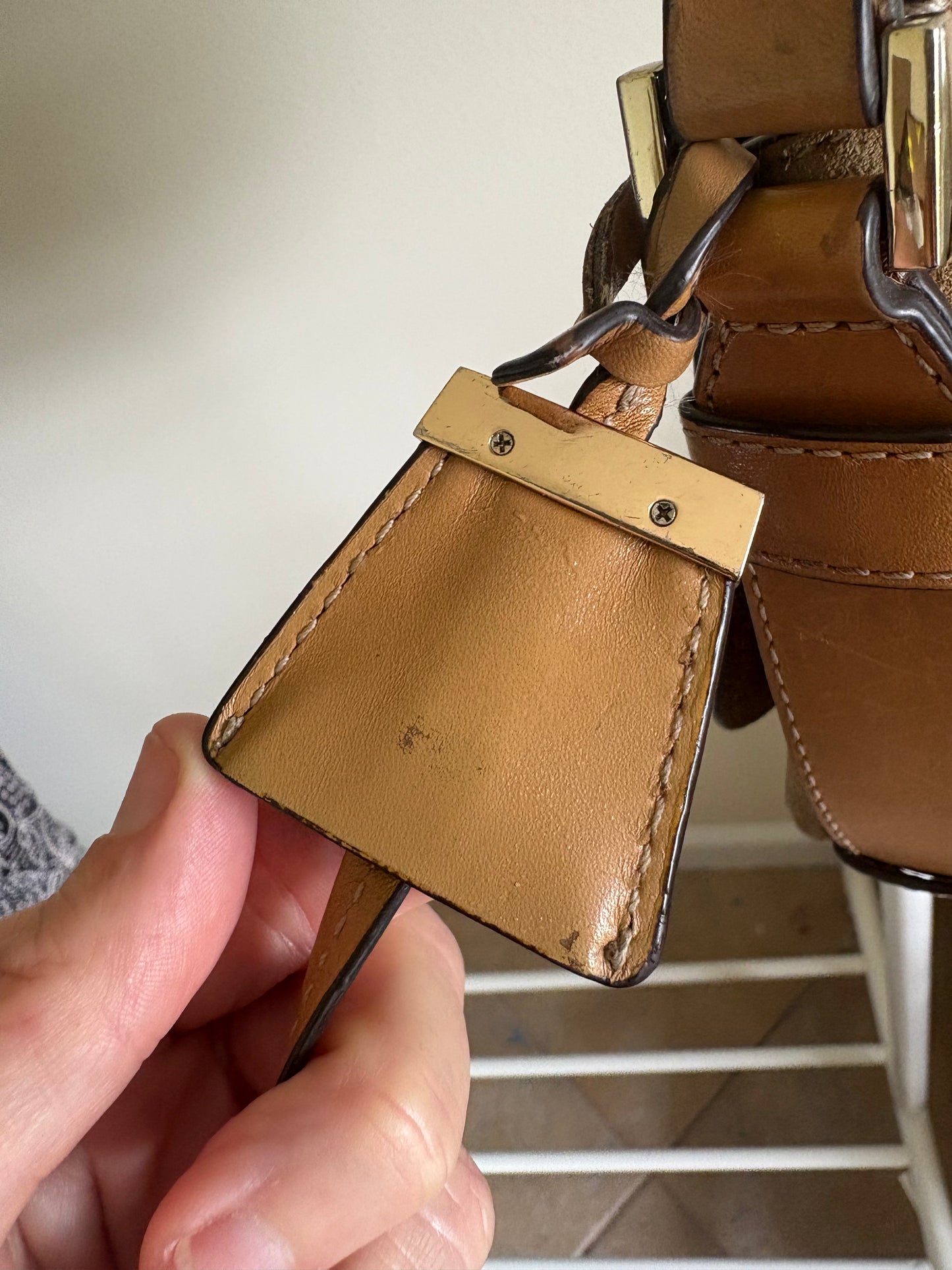 Purse: Michael Kors Romy Messenger Crossbody Purse, Medium Size, Suede Leather, Desert Gold