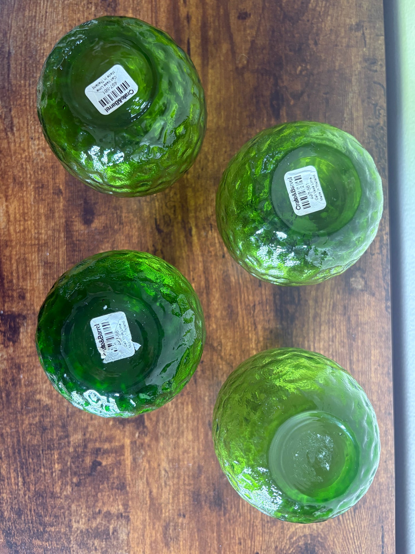 Crate & Barrel Lime Green Glass Textured Cali Vase 5.25" high
