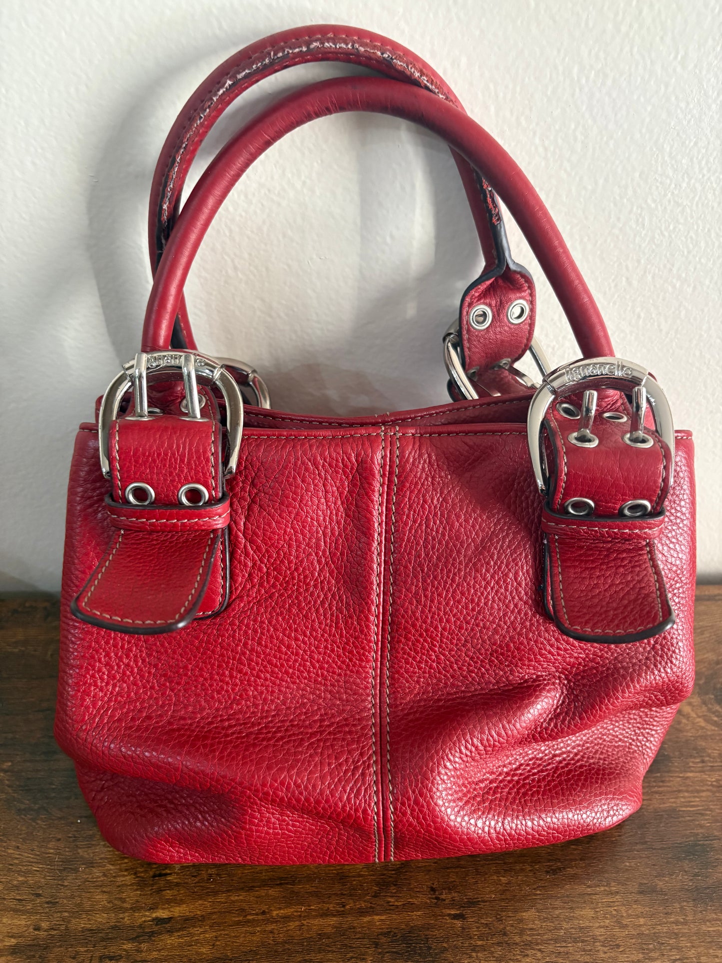D - Tignanello Leather Double Handle Handbag Purse, Red