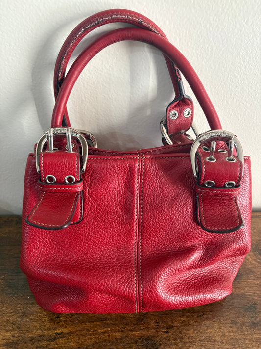 D - Tignanello Leather Double Handle Handbag Purse, Red