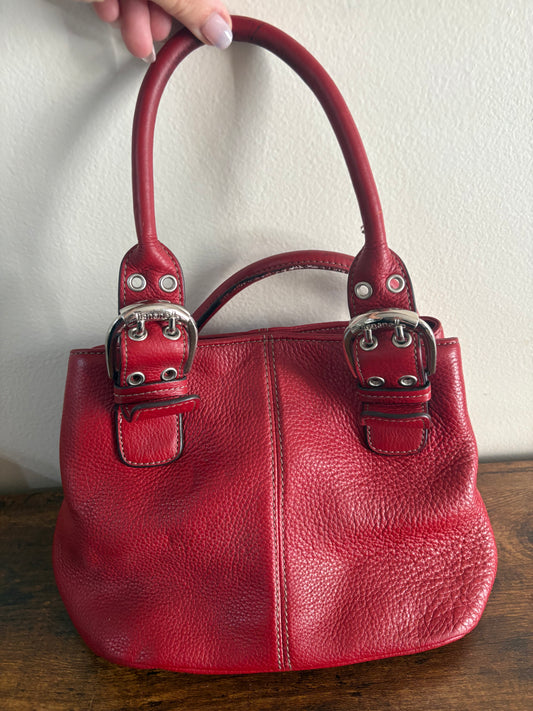 D - Tignanello Leather Double Handle Handbag Purse, Red