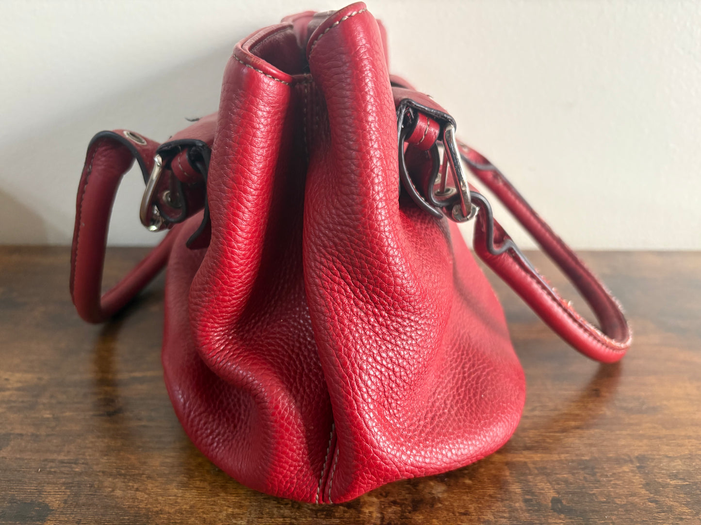 D - Tignanello Leather Double Handle Handbag Purse, Red