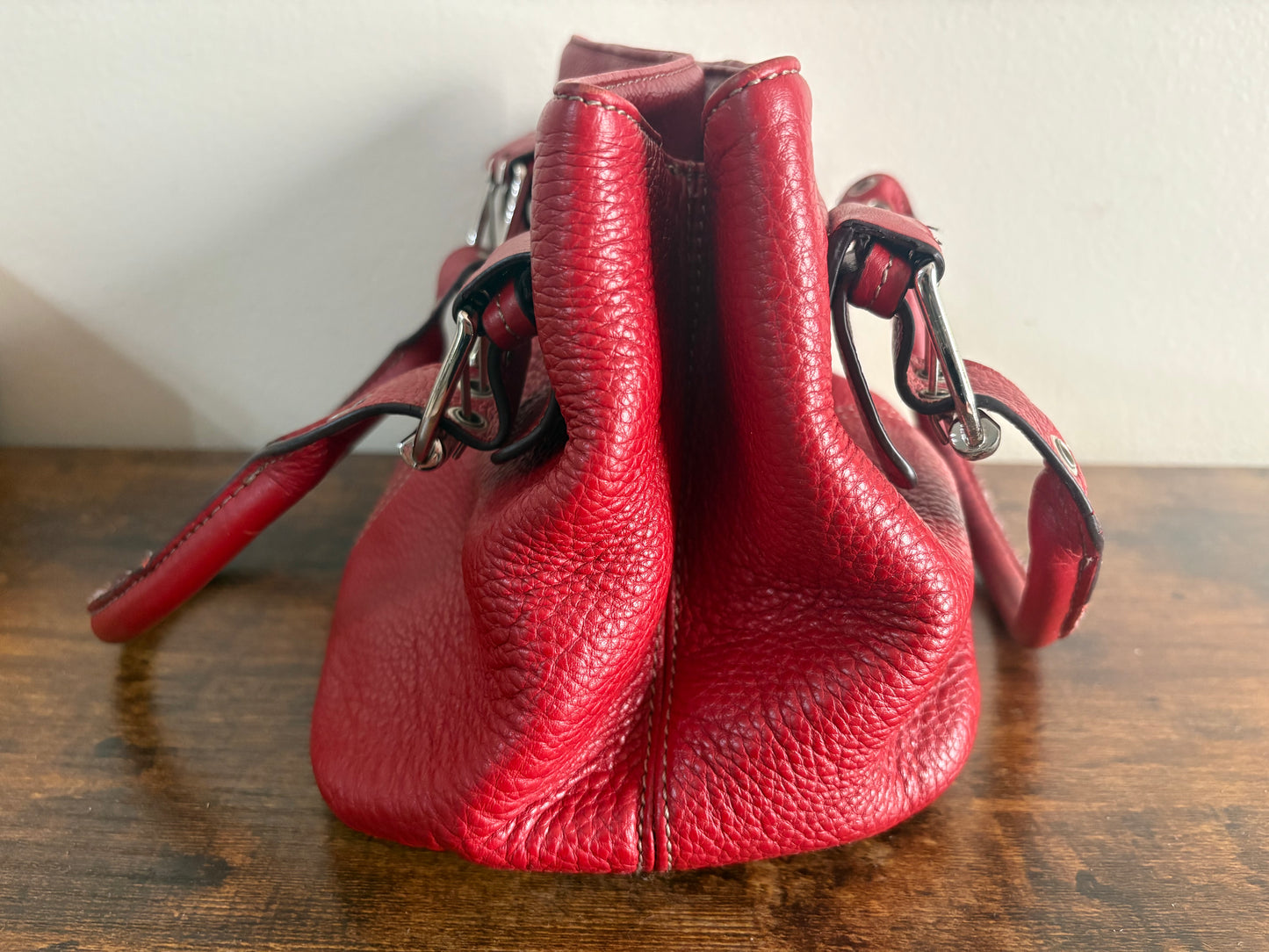 D - Tignanello Leather Double Handle Handbag Purse, Red