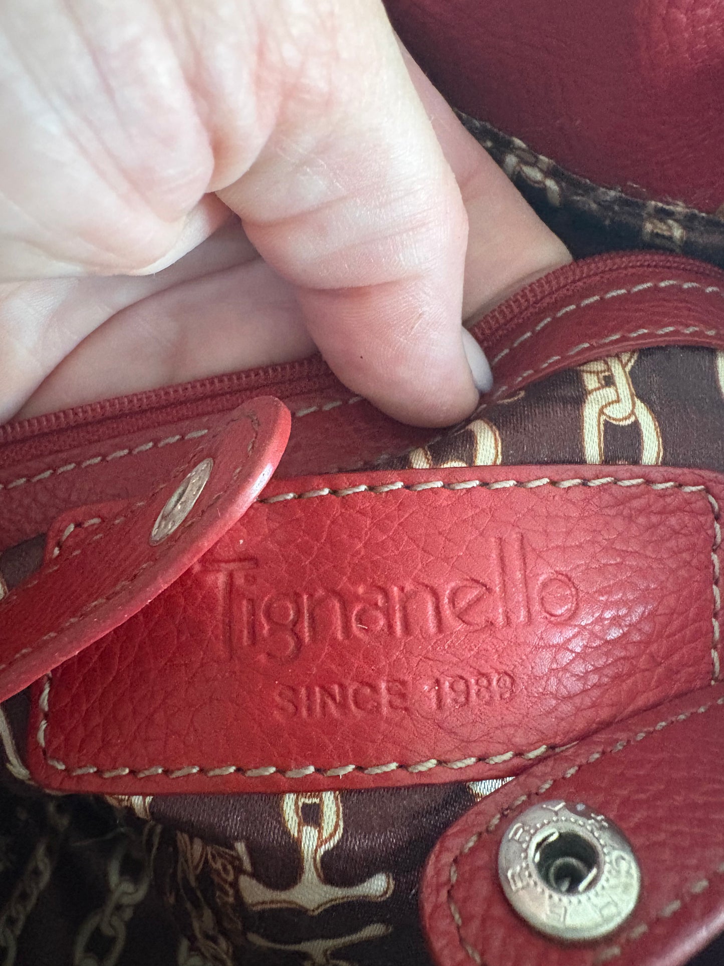 D - Tignanello Leather Double Handle Handbag Purse, Red