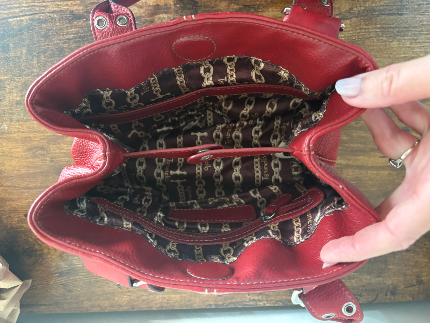 D - Tignanello Leather Double Handle Handbag Purse, Red